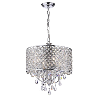 Lustre tambour rond à perles avec cristaux suspendus