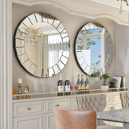 Miroir décoratif mural rond en verre d'art, style vénitien orné - 32 x 32