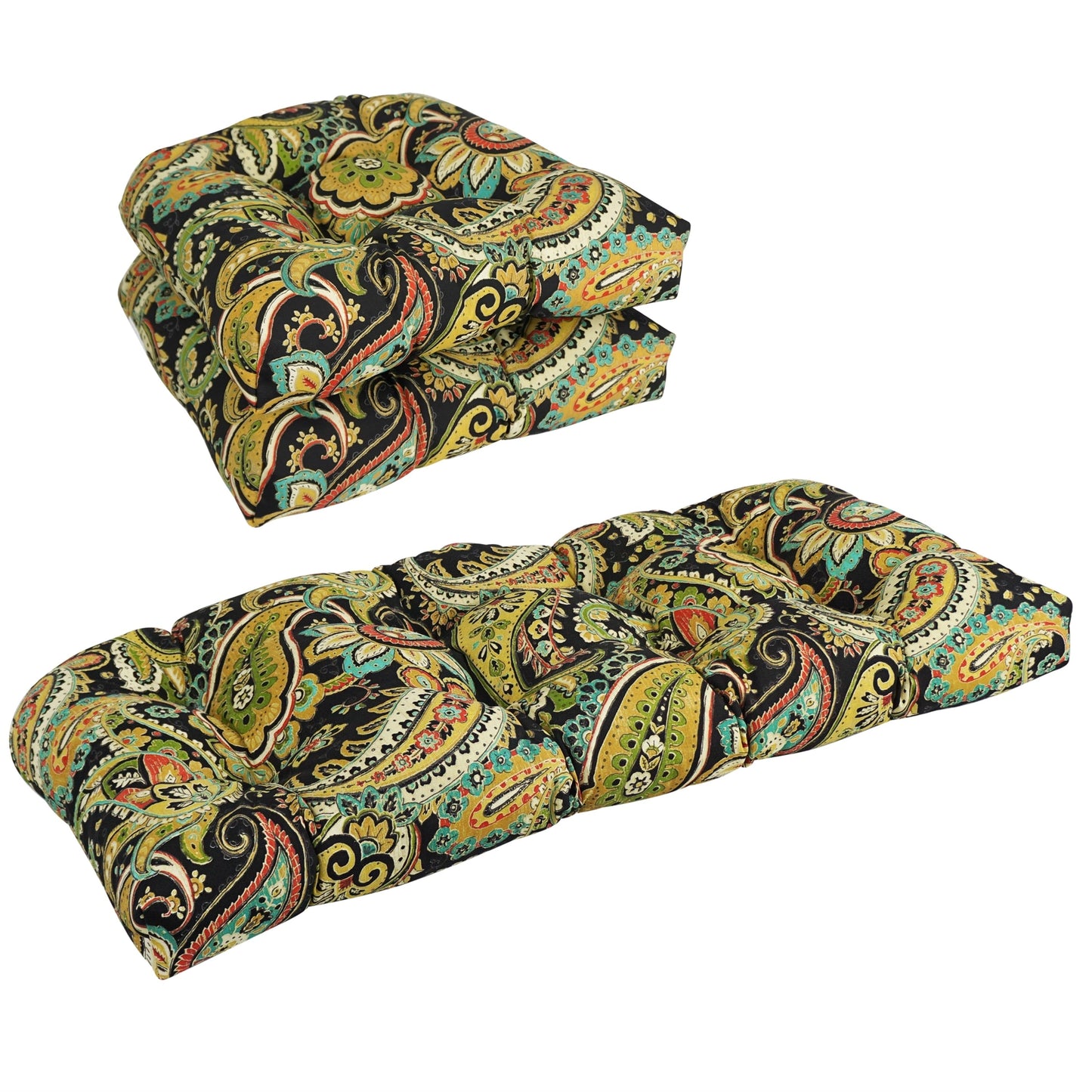 Ensemble de 3 coussins capitonnés à dossier arrondi pour canapé d'intérieur/extérieur - 19 x 19