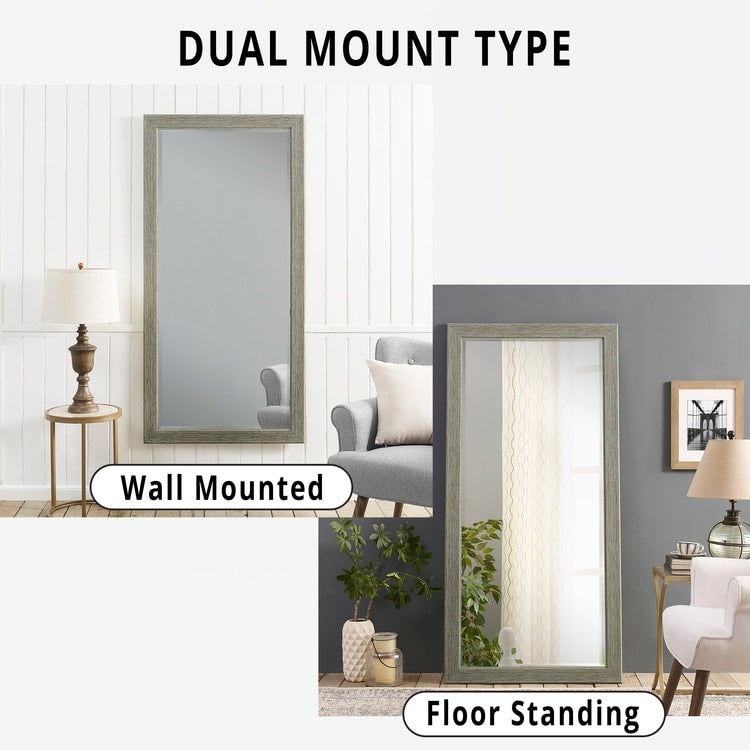 Miroir sur pied rustique pleine longueur - Miroir rectangulaire 66 x 32 cm avec cadre en bois pour salon, chambre