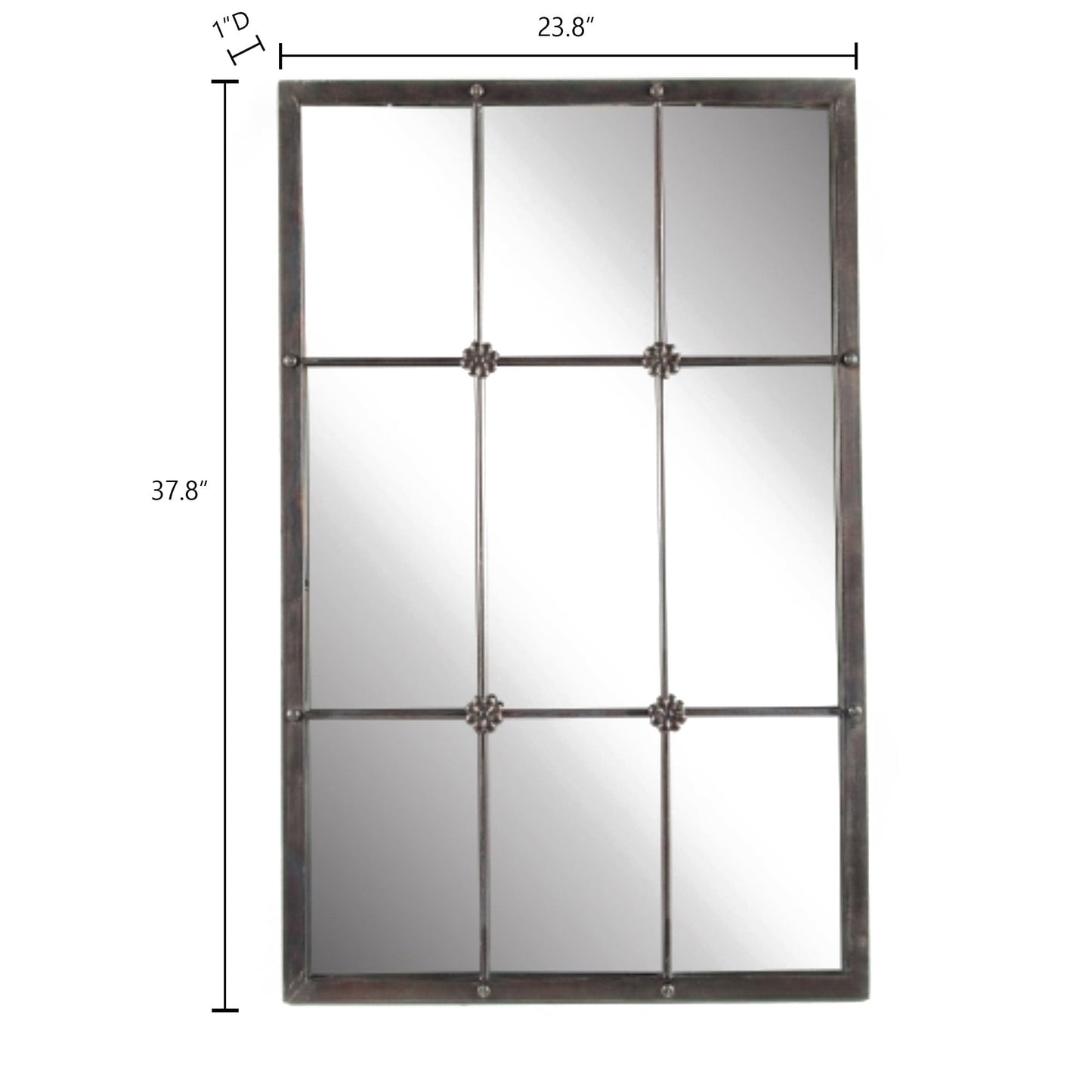 Miroir mural décoratif à carreaux avec cadre en métal brun rustique - 96 cm (H) x 60,5 cm (L) x 2,5 cm (P)