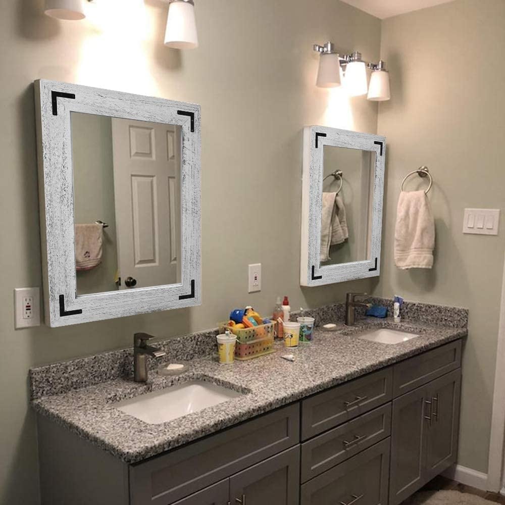 Miroir mural rustique à cadre en bois, miroir de salle de bain en bois naturel