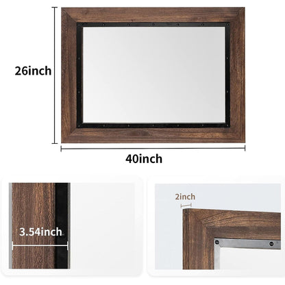 Miroir de salle de bain mural rustique avec cadre en bois et fer forgé