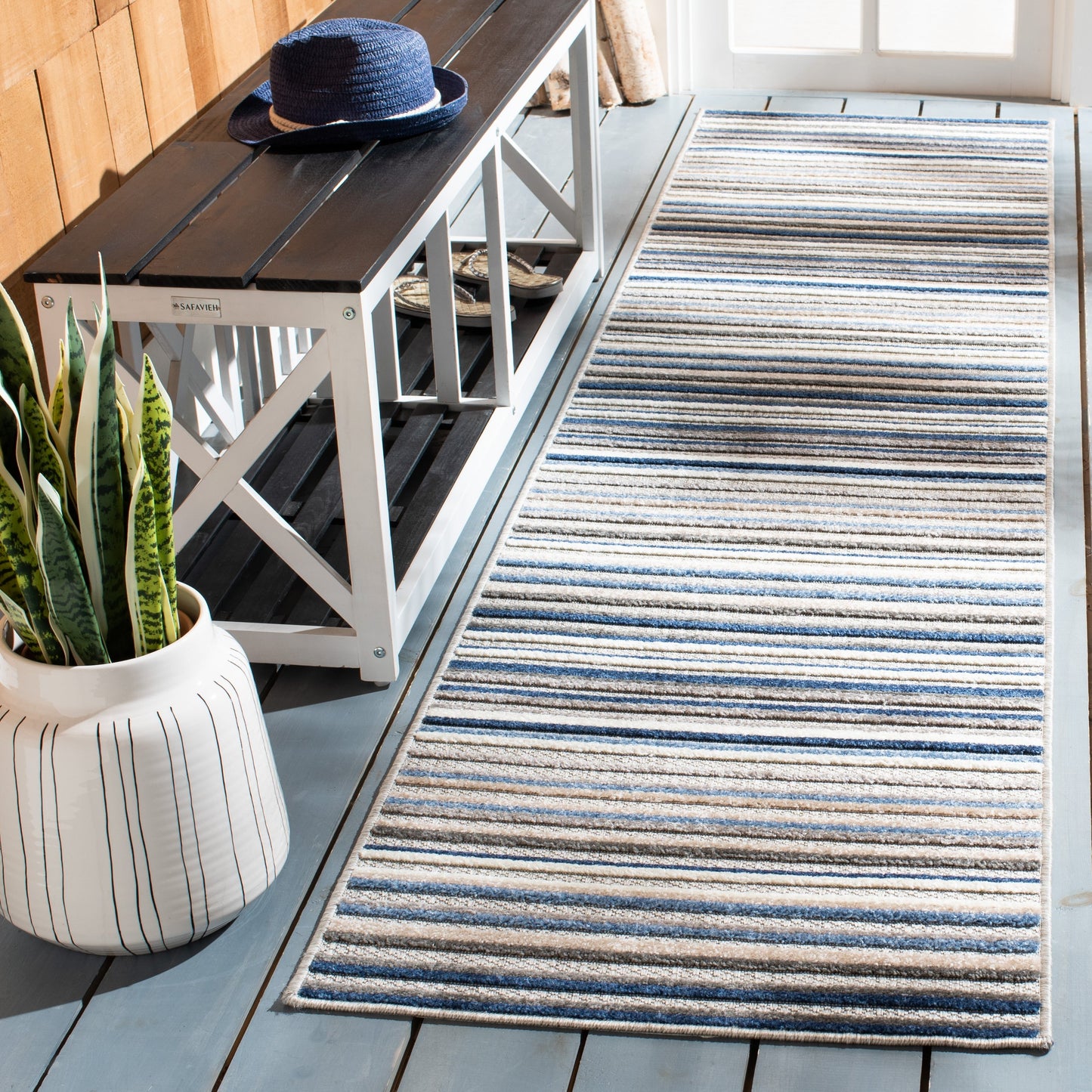 Tapis de patio imperméable à rayures SAFAVIEH Cabana Gafia pour intérieur/extérieur
