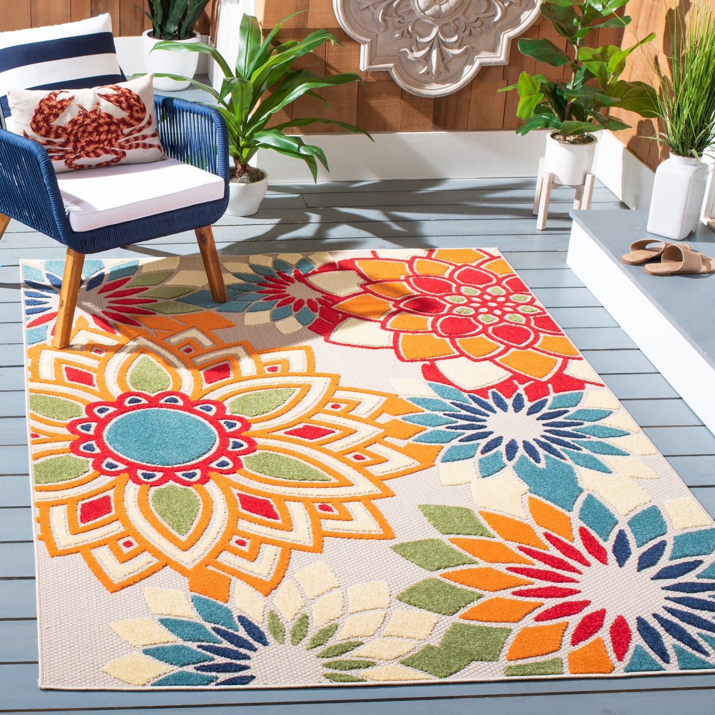Tapis de patio imperméable à motif floral SAFAVIEH Cabana Ingke pour intérieur/extérieur