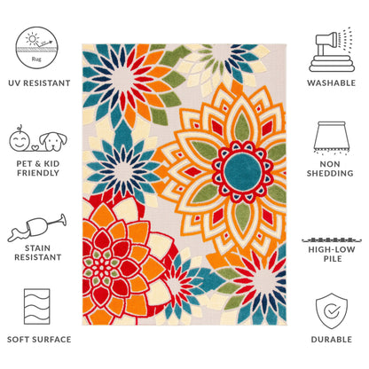 Tapis de patio imperméable à motif floral SAFAVIEH Cabana Ingke pour intérieur/extérieur