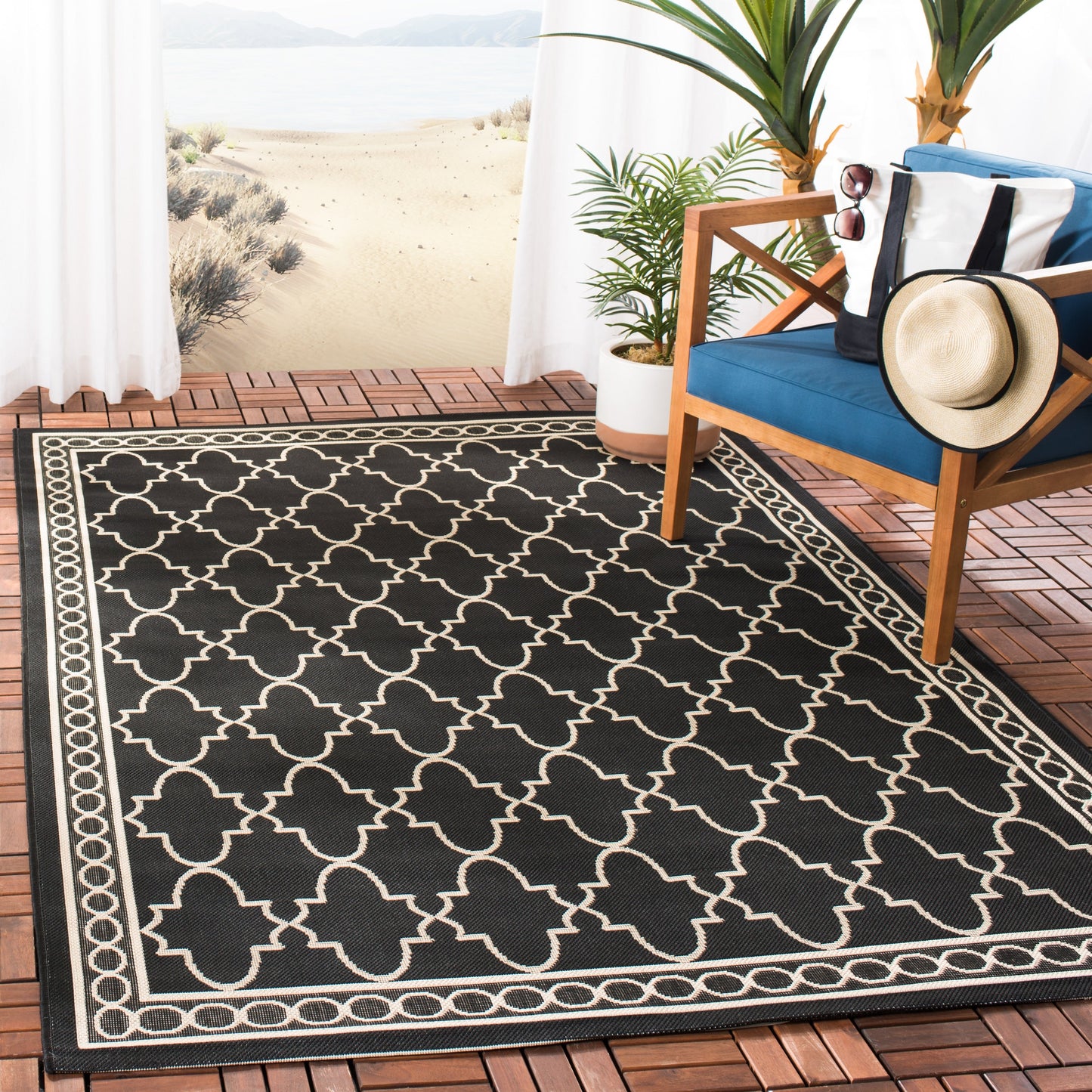 Tapis de jardin imperméable SAFAVIEH Courtyard Janell Trellis pour terrasse ou jardin