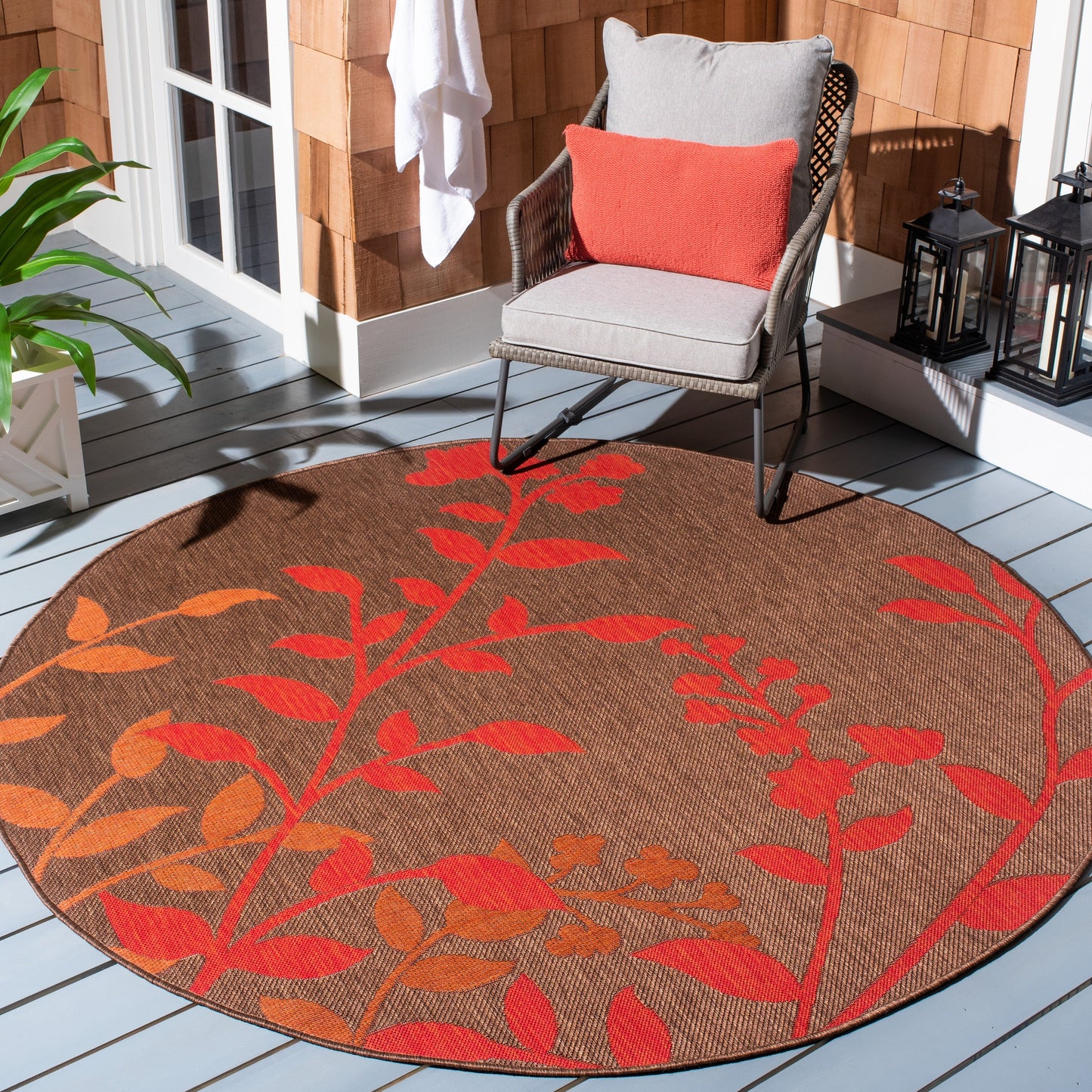 Tapis de jardin SAFAVIEH Courtyard Luann Botanical imperméable pour intérieur/extérieur, terrasse ou jardin
