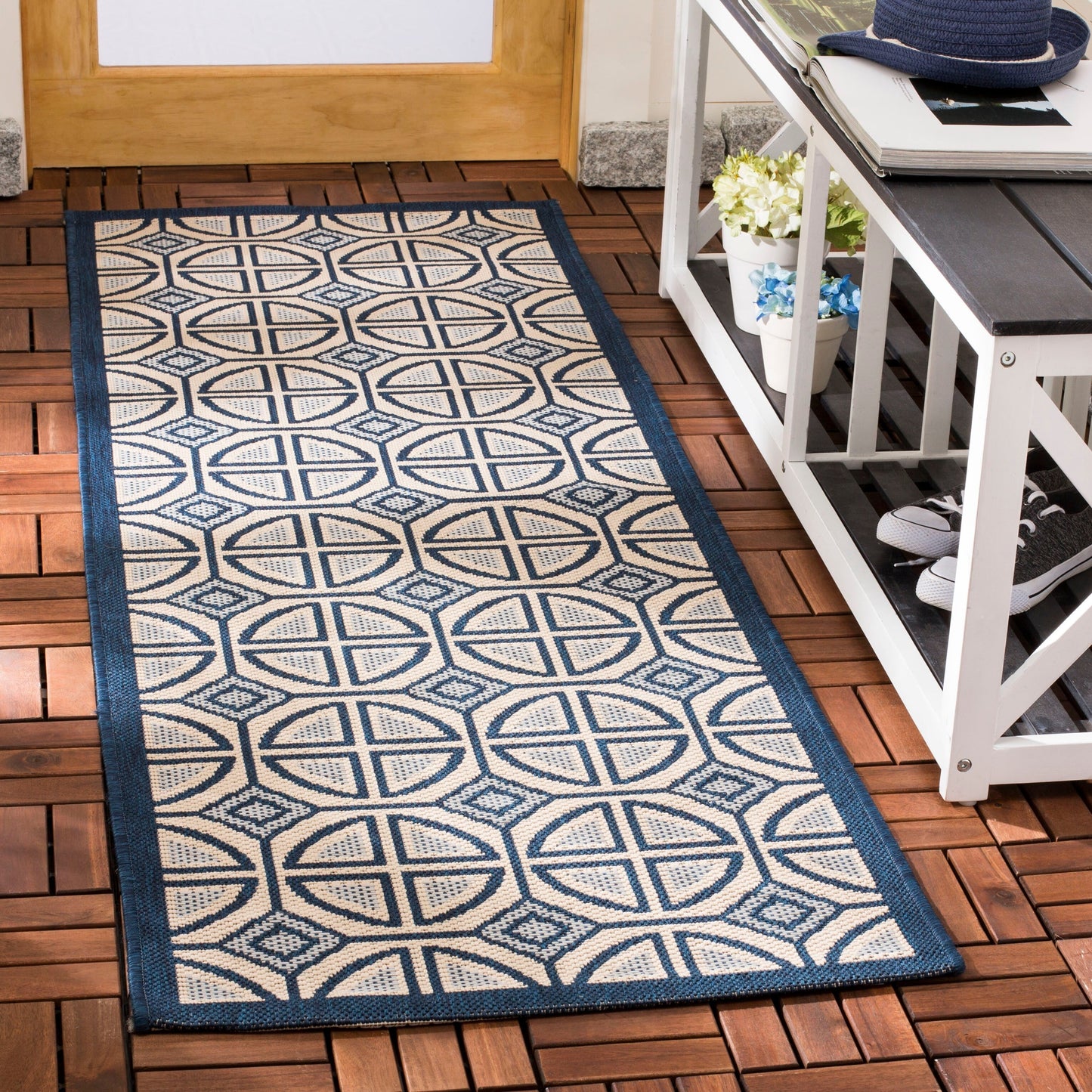 Tapis de jardin SAFAVIEH Courtyard Saundra imperméable pour intérieur/extérieur, terrasse ou jardin