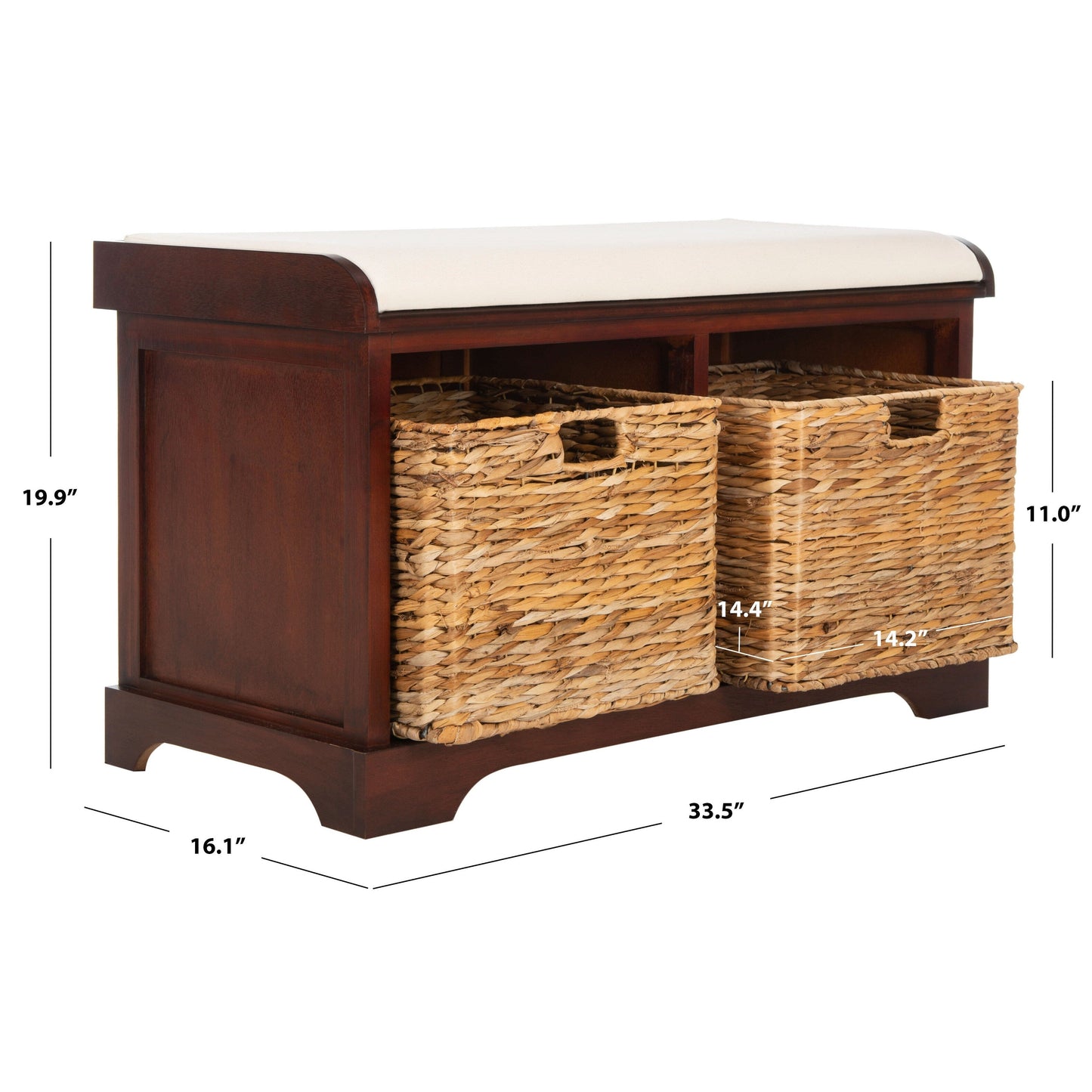 Banc-panier de rangement tressé SAFAVIEH Euphemia marron - 33,5 x 16,1 x 19,9 cm (34 po L x 16 po P x 20 po H)