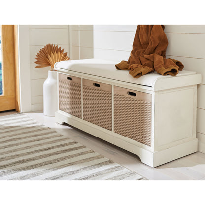 Banc de rangement SAFAVIEH Fiorello à 3 tiroirs avec coussin - 120 cm (L) x 38 cm (l) x 48 cm (H)