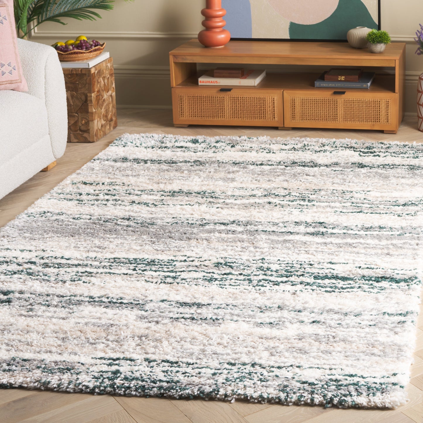 Tapis SAFAVIEH Fontana Shag Mevlide à rayures modernes de 5 cm d'épaisseur