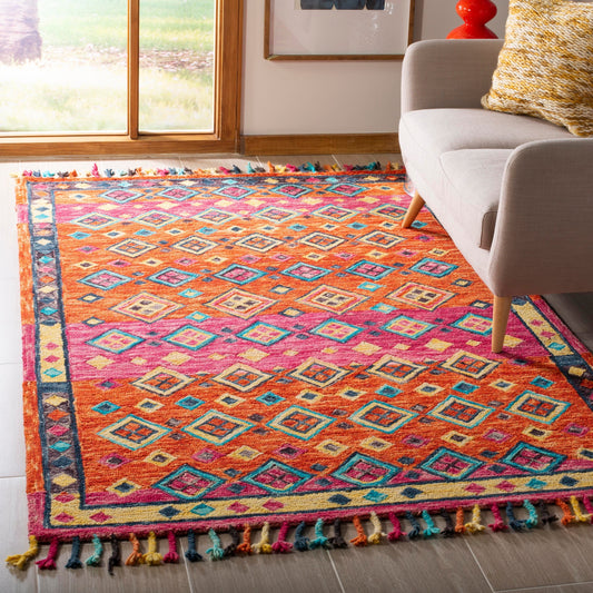 Tapis en laine Aspen Hysnie éclectique orange/fuchsia fait main SAFAVIEH