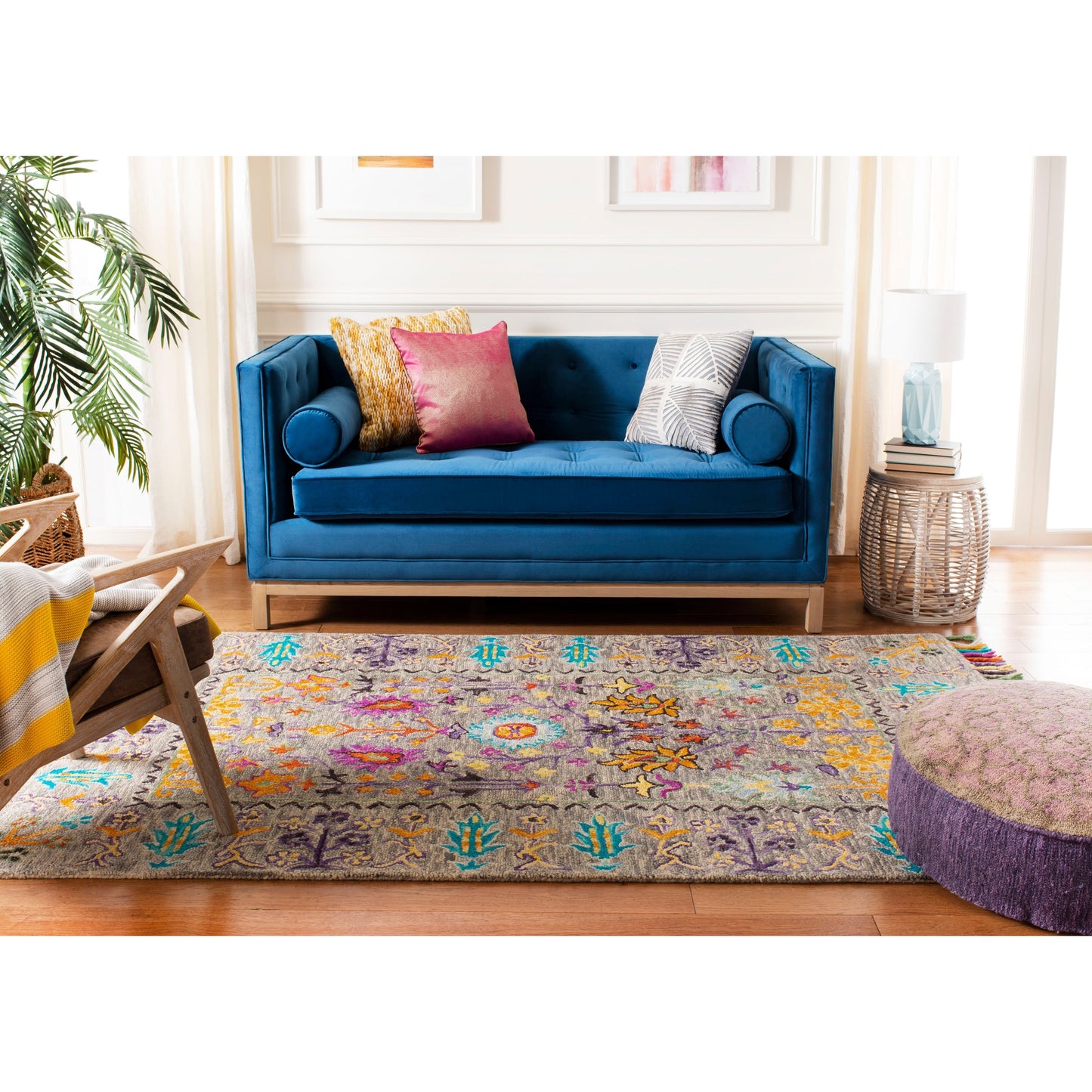 Tapis en laine moderne à motif floral Takuko fait main SAFAVIEH