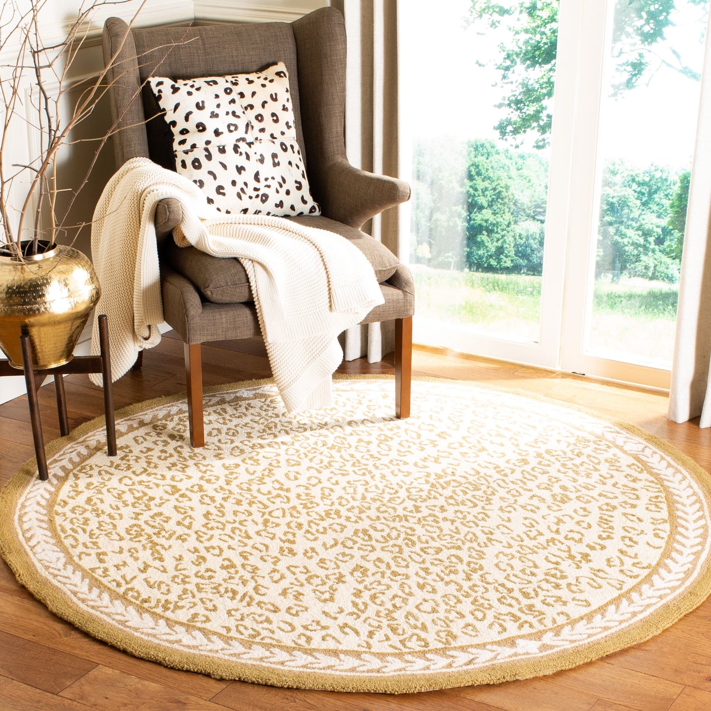 Tapis SAFAVIEH fait main Chelsea Solar Garden Leopard en laine de campagne française