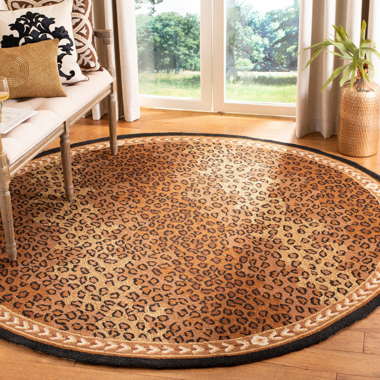 Tapis SAFAVIEH fait main Chelsea Solar Garden Leopard en laine de campagne française