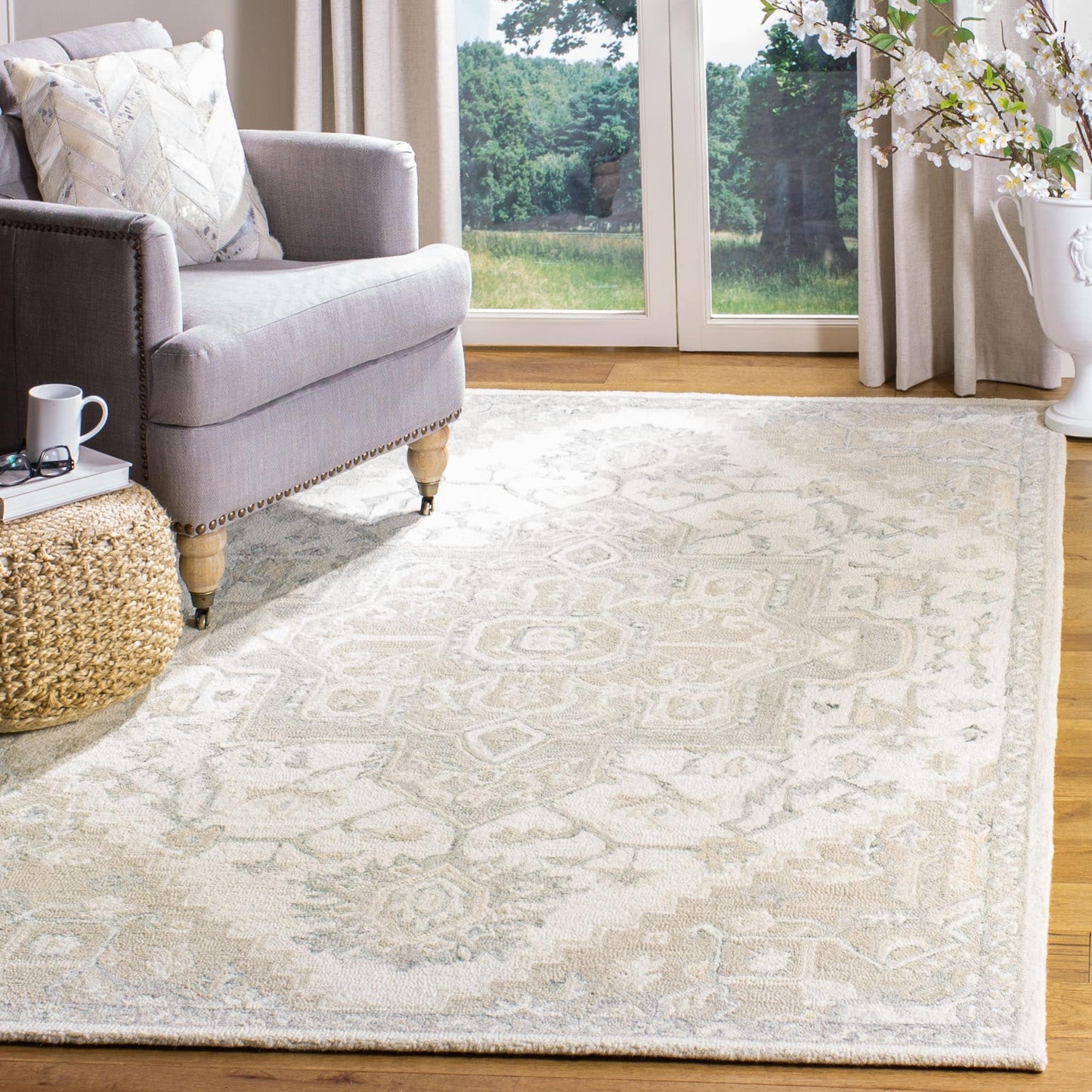 Tapis en laine SAFAVIEH à micro-boucles, motif médaillon Gulseven, fait main