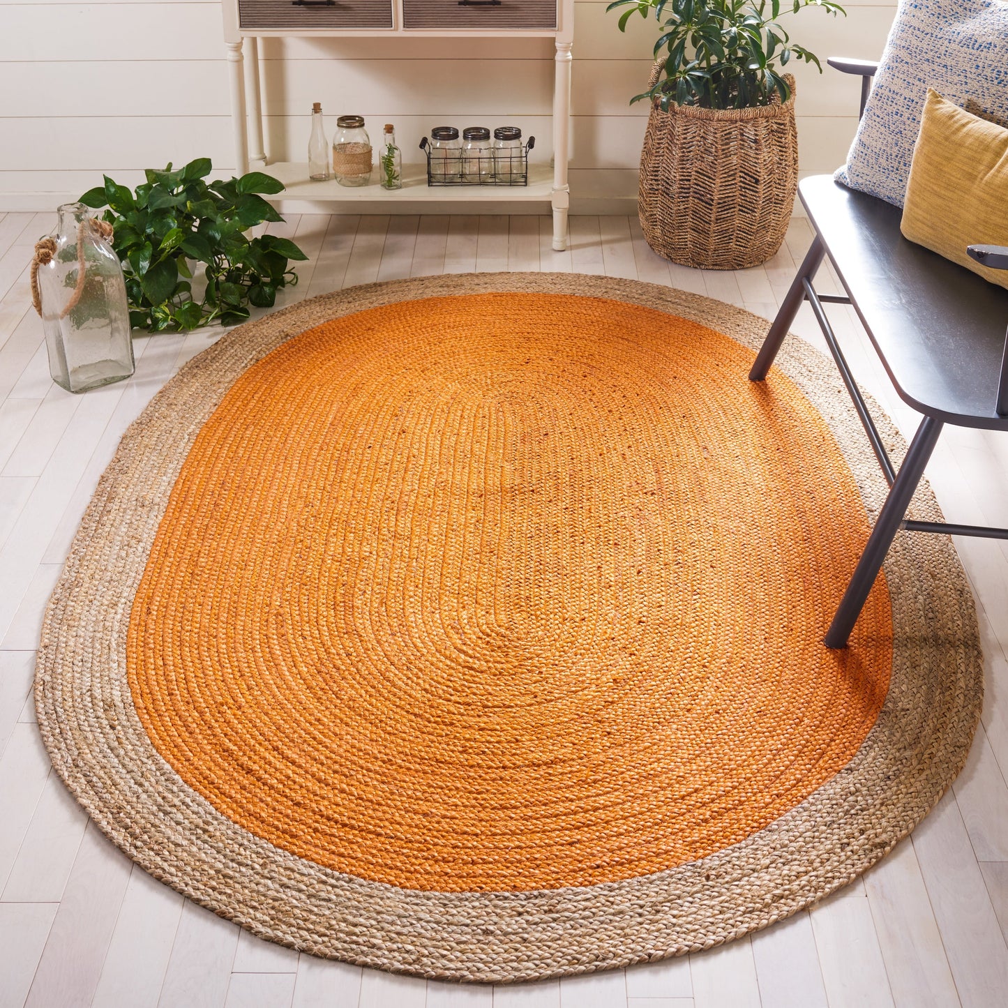 Tapis rond en jute à bordure Jolette en fibres naturelles fait main SAFAVIEH