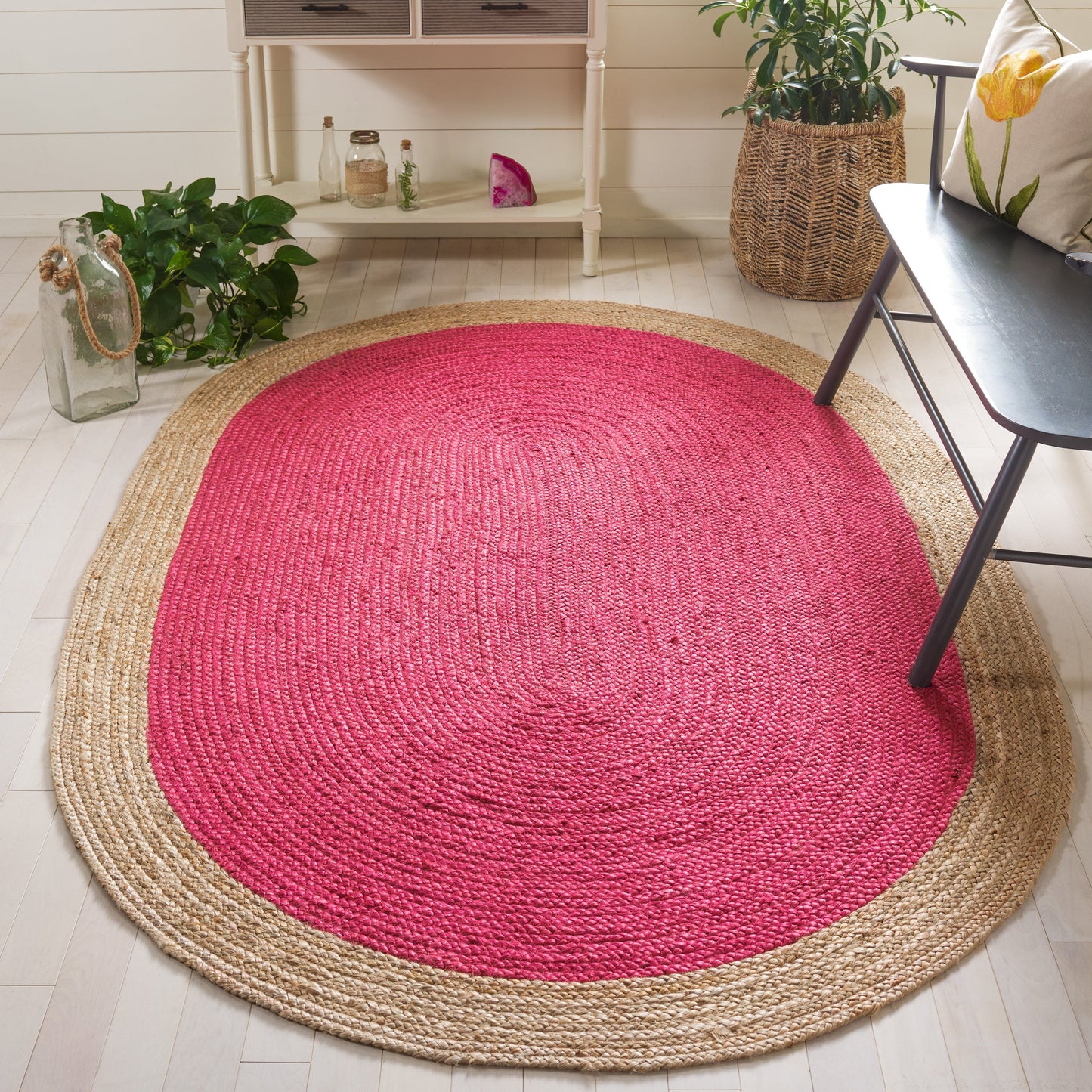 Tapis rond en jute à bordure Jolette en fibres naturelles fait main SAFAVIEH