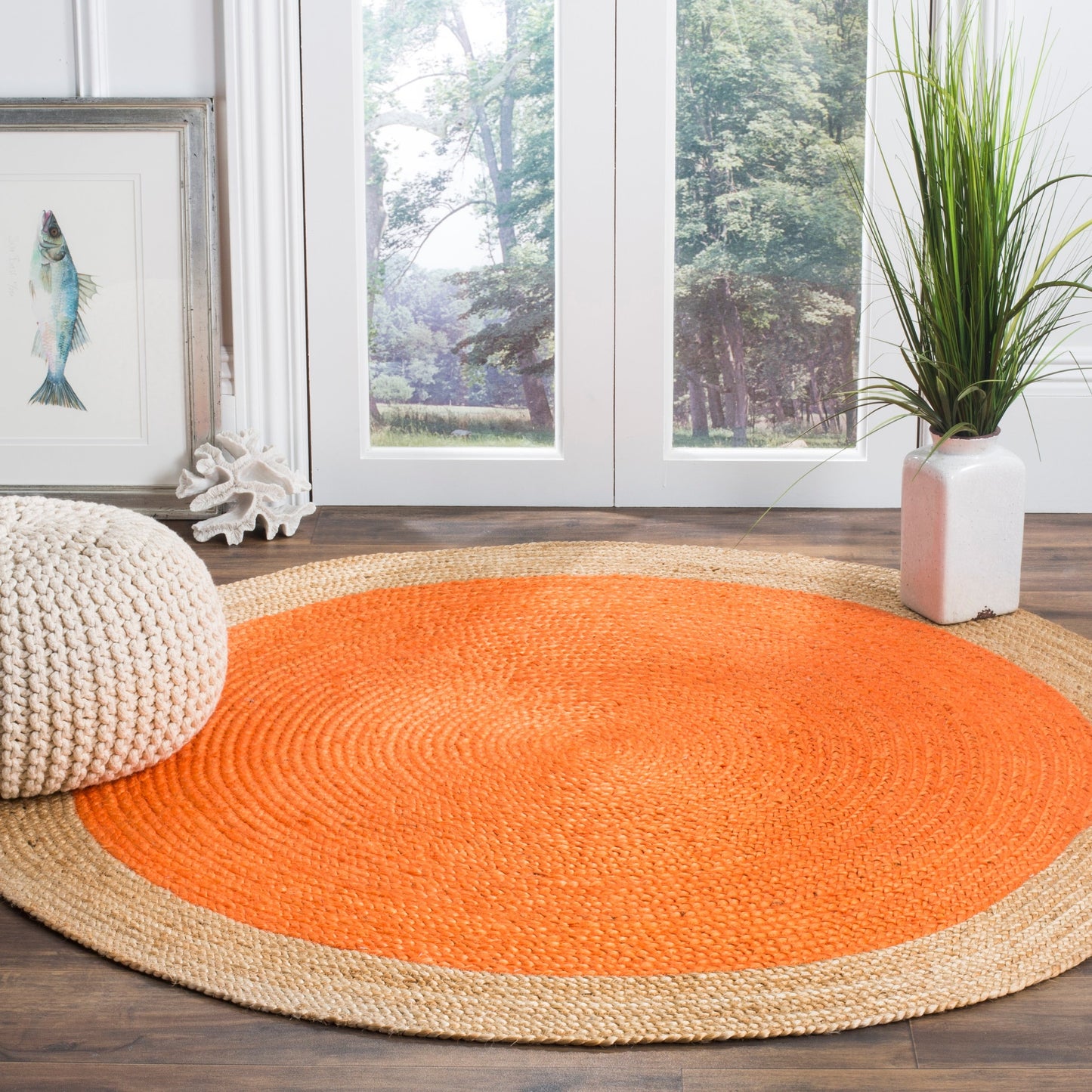 Tapis rond en jute à bordure Jolette en fibres naturelles fait main SAFAVIEH