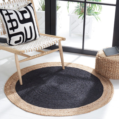 Tapis rond en jute à bordure Jolette en fibres naturelles fait main SAFAVIEH
