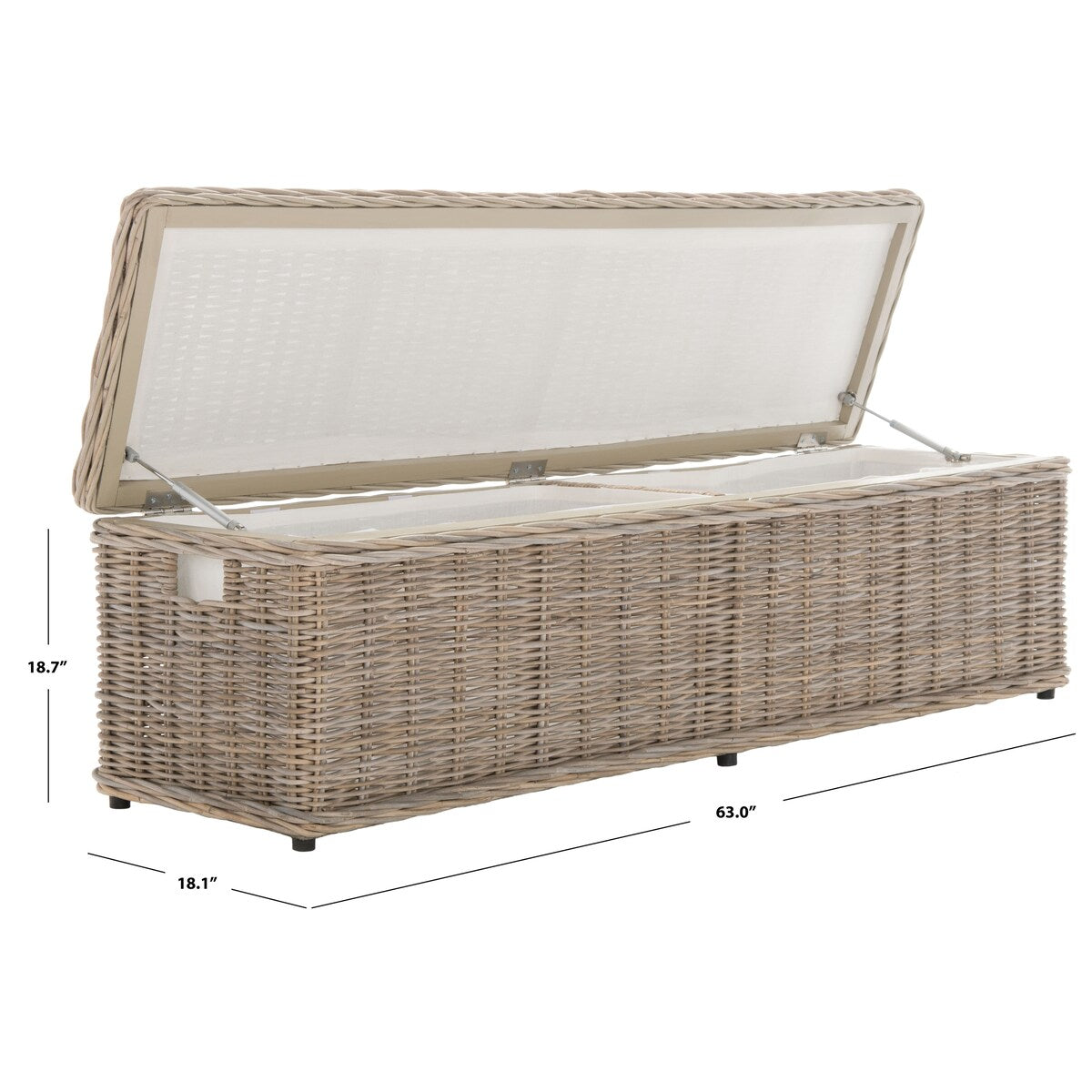 Coffre de rangement SAFAVIEH Marcelien en rotin naturel gris - 63 x 18,1 x 18,7 cm - 63 cm (L) x 18 cm (P) x 19 cm (H)