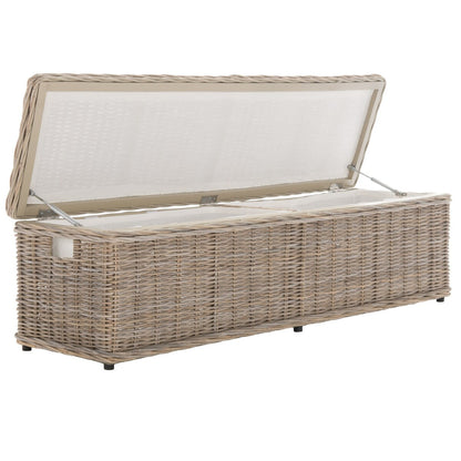 Coffre de rangement SAFAVIEH Marcelien en rotin naturel gris - 63 x 18,1 x 18,7 cm - 63 cm (L) x 18 cm (P) x 19 cm (H)