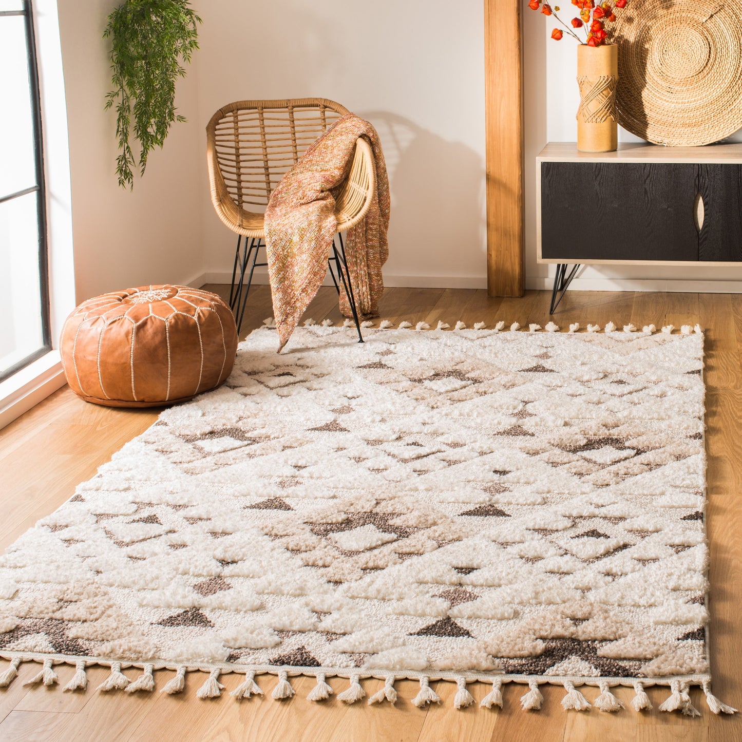 Tapis SAFAVIEH marocain à franges et poils longs Delores, épaisseur 5 cm