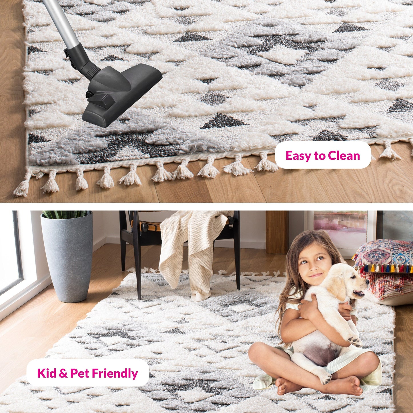 Tapis SAFAVIEH marocain à franges et poils longs Delores, épaisseur 5 cm