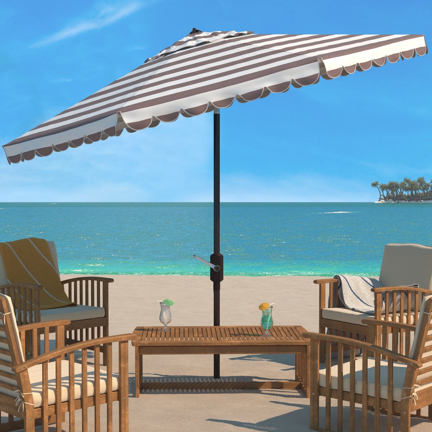 Parasol rond à manivelle SAFAVIEH Outdoor Jaylee de 3,35 m