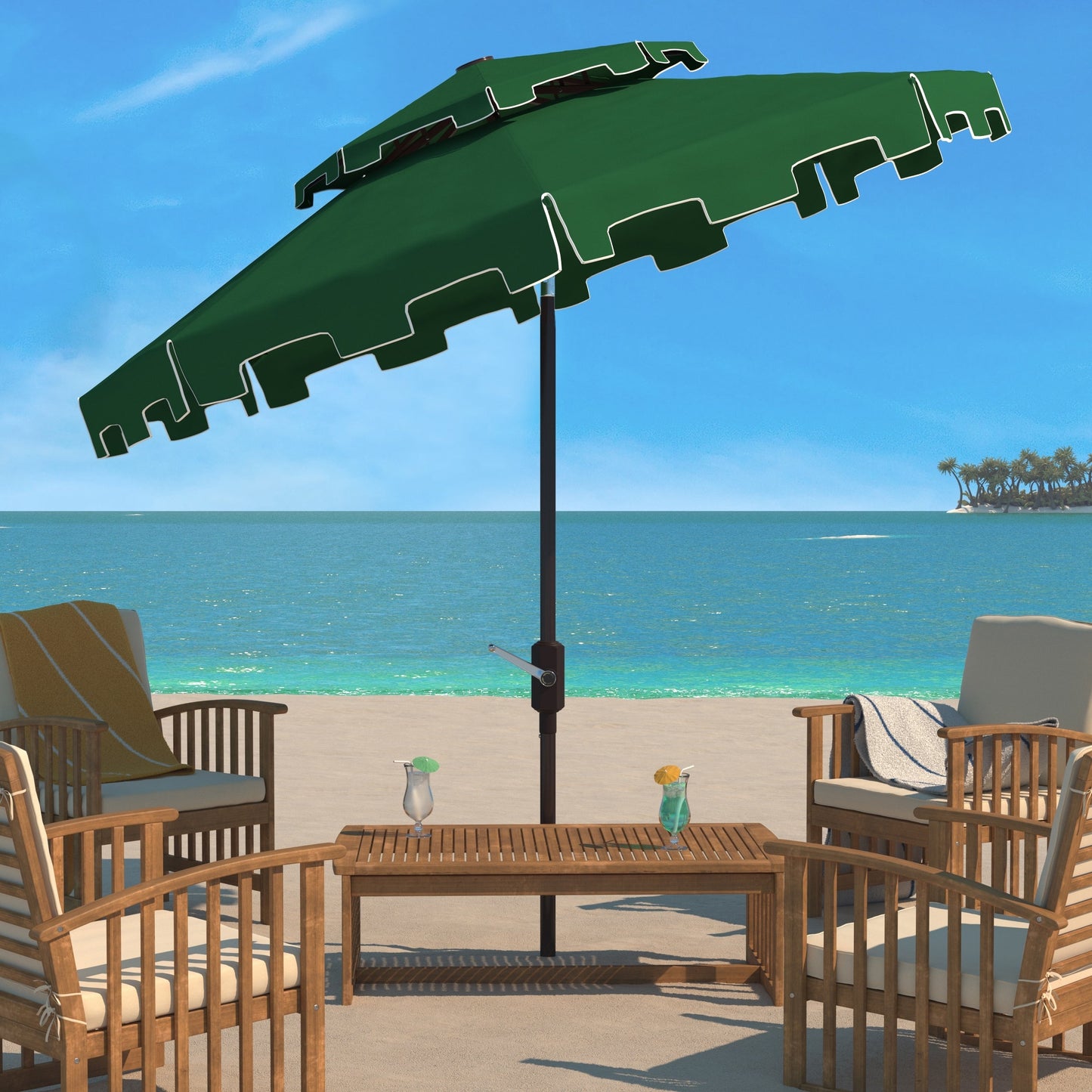 Parasol de marché double toit SAFAVIEH Outdoor Livia de 2,74 m (9 pi), base non incluse