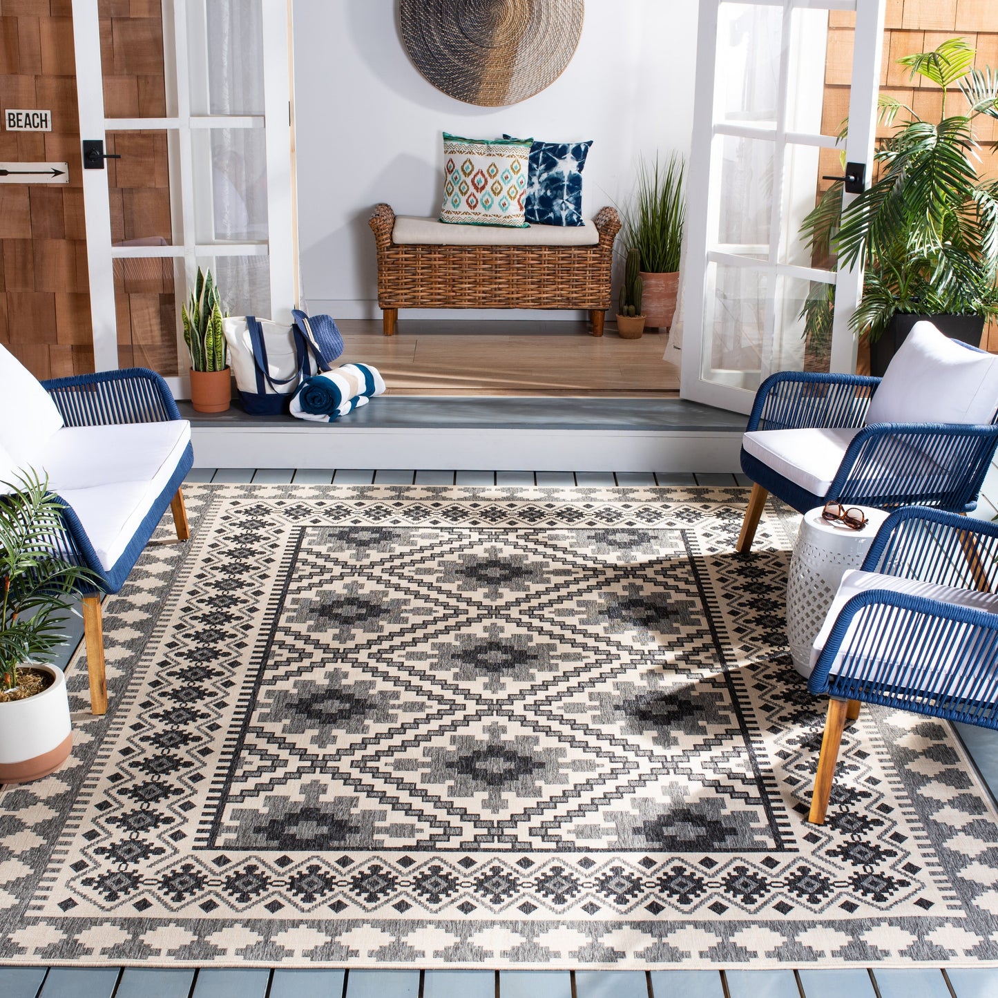 Tapis d'intérieur/extérieur imperméable SAFAVIEH Veranda Rita pour terrasse ou jardin