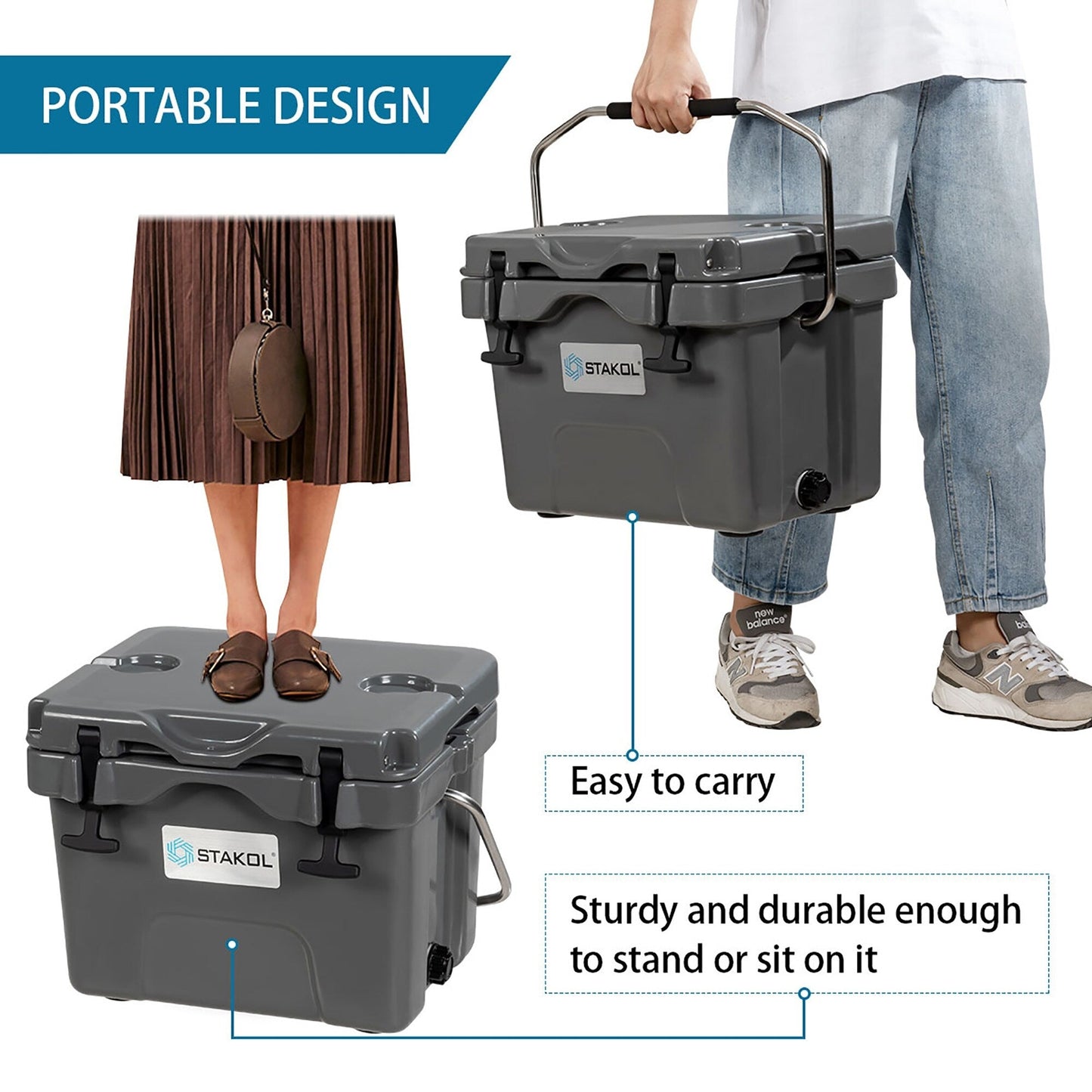 Glacière portable SKTAKOL 16 pintes (15 litres) étanche, capacité 24 canettes de glace - Voir les détails