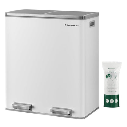 Poubelle double SONGMICS, 2 poubelles de 8 gallons, acier inoxydable