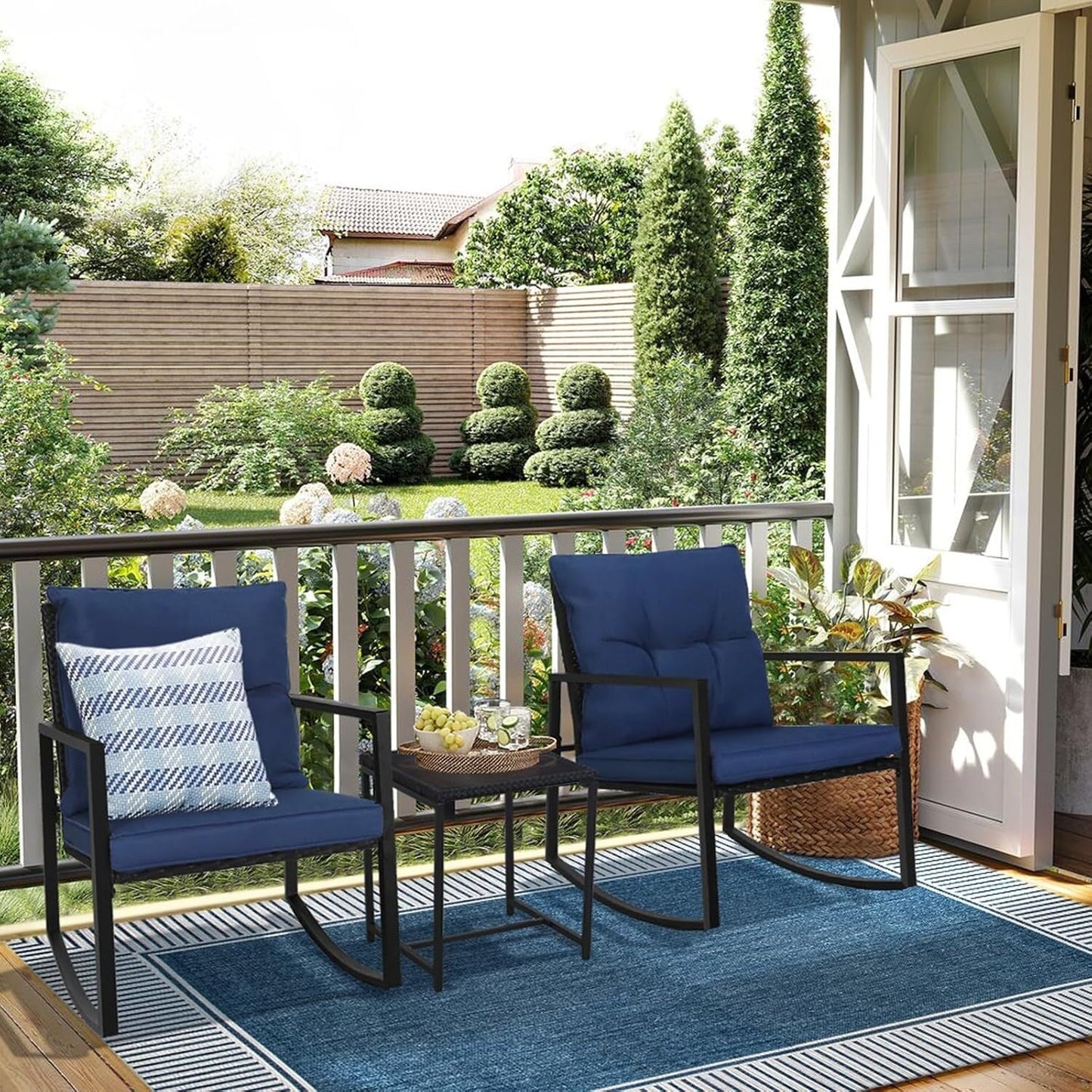 SUNCROWN 3-Piece Black Metal Outdoor Patio Rocking Bistro Set