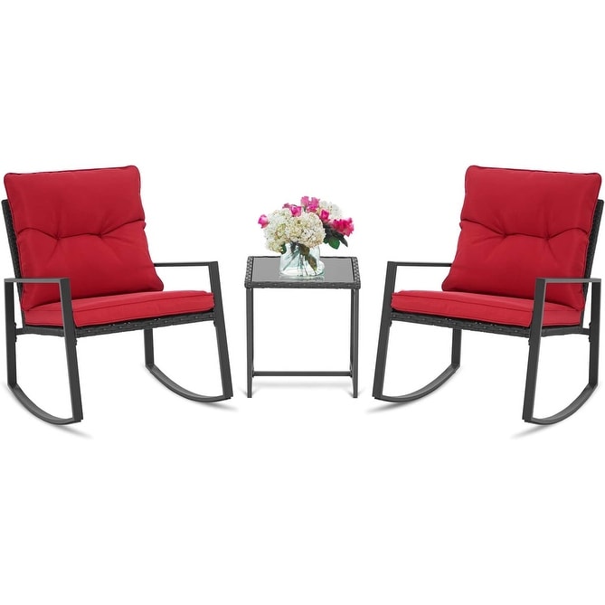 SUNCROWN 3-Piece Black Metal Outdoor Patio Rocking Bistro Set