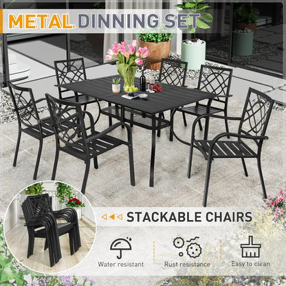 SUNCROWN Outdoor Patio 5/7 Piece Steel Dining Sets Metal Slatted Table and Stackable Chairs Powder Coated Frame