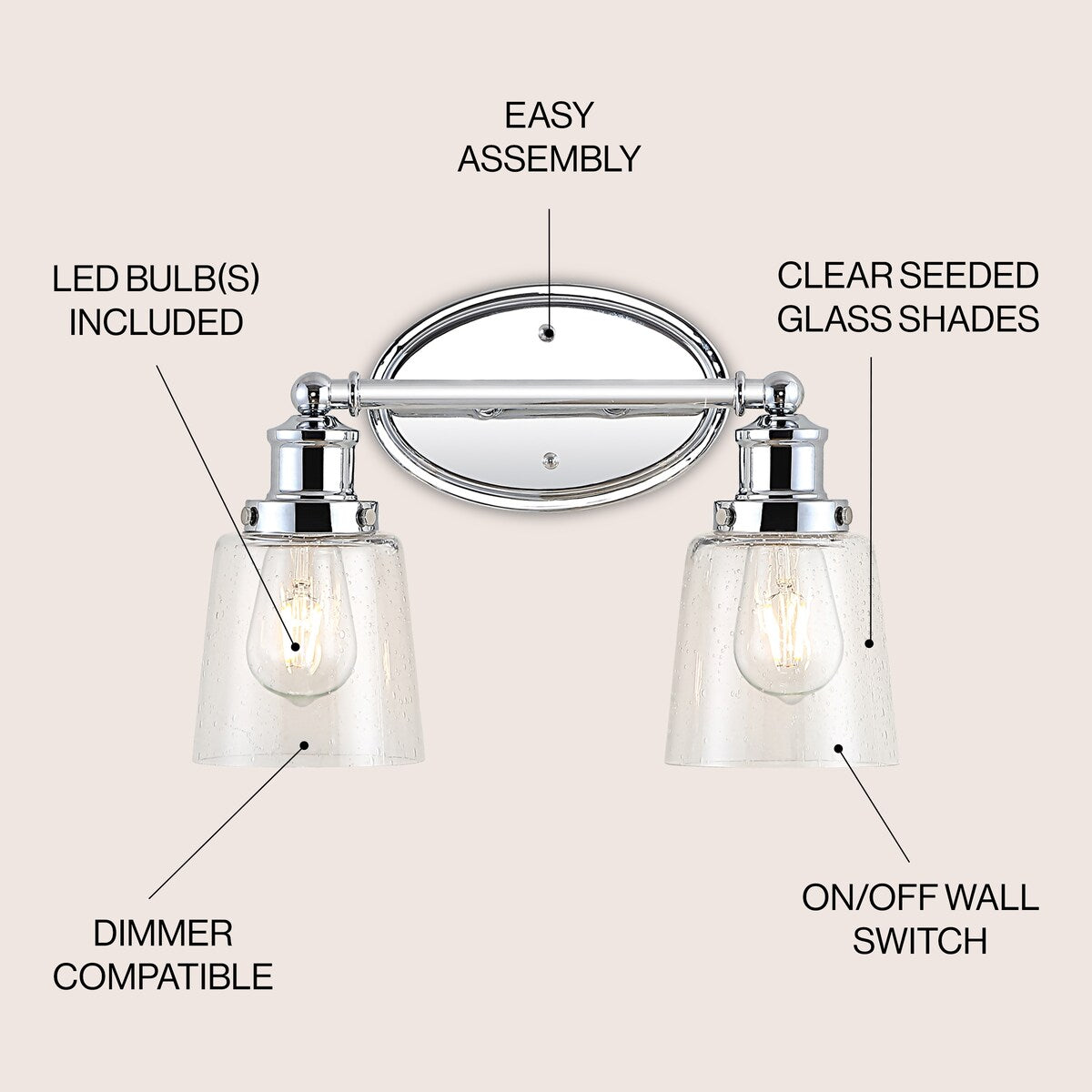 Applique murale LED Sandrine à 3 lumières en fer et verre bullé, style cottage classique, par JONATHAN Y