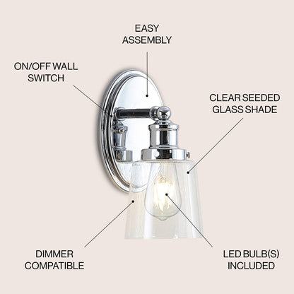 Applique murale LED Sandrine à 3 lumières en fer et verre bullé, style cottage classique, par JONATHAN Y