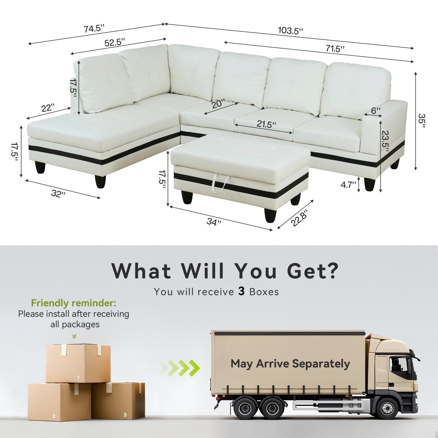 Ensemble de canapés de salon 3 pièces en cuir synthétique semi-PU