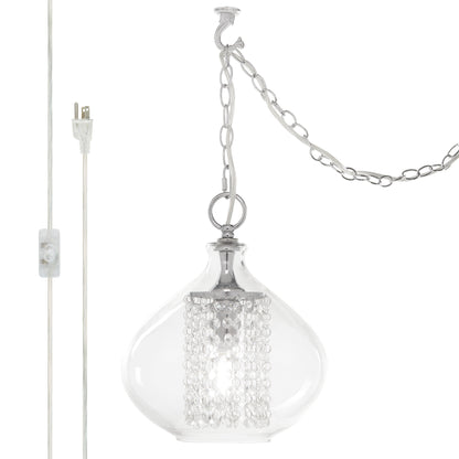 Pendentif suspendu Silver Orchid en verre Wallock et cristal facetté, à brancher ou à câblé