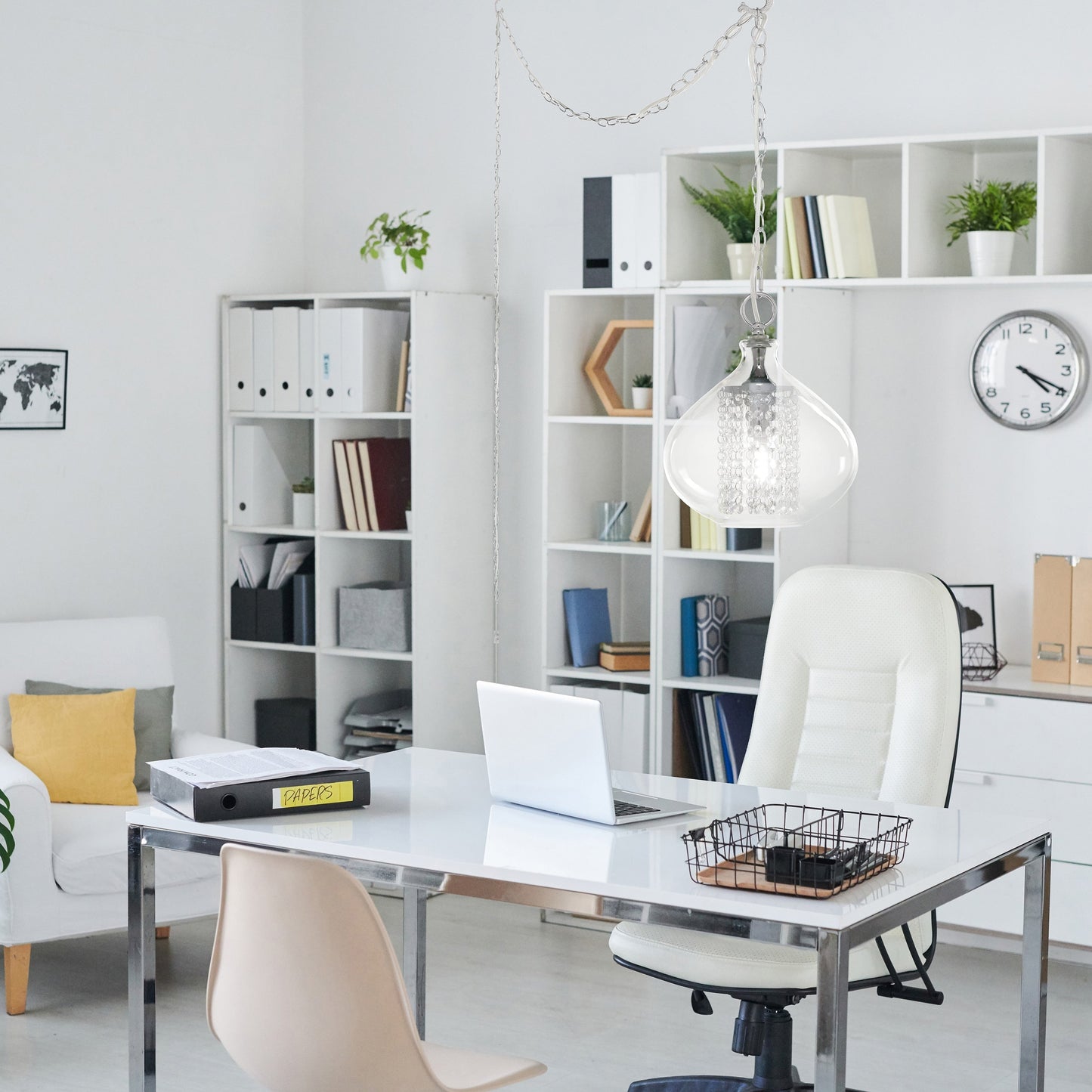 Pendentif suspendu Silver Orchid en verre Wallock et cristal facetté, à brancher ou à câblé