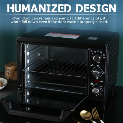 Four grille-pain simple d'une capacité de 20 litres, format compact, facile à utiliser grâce à sa minuterie et ses fonctions de cuisson, de gril et de grillage.