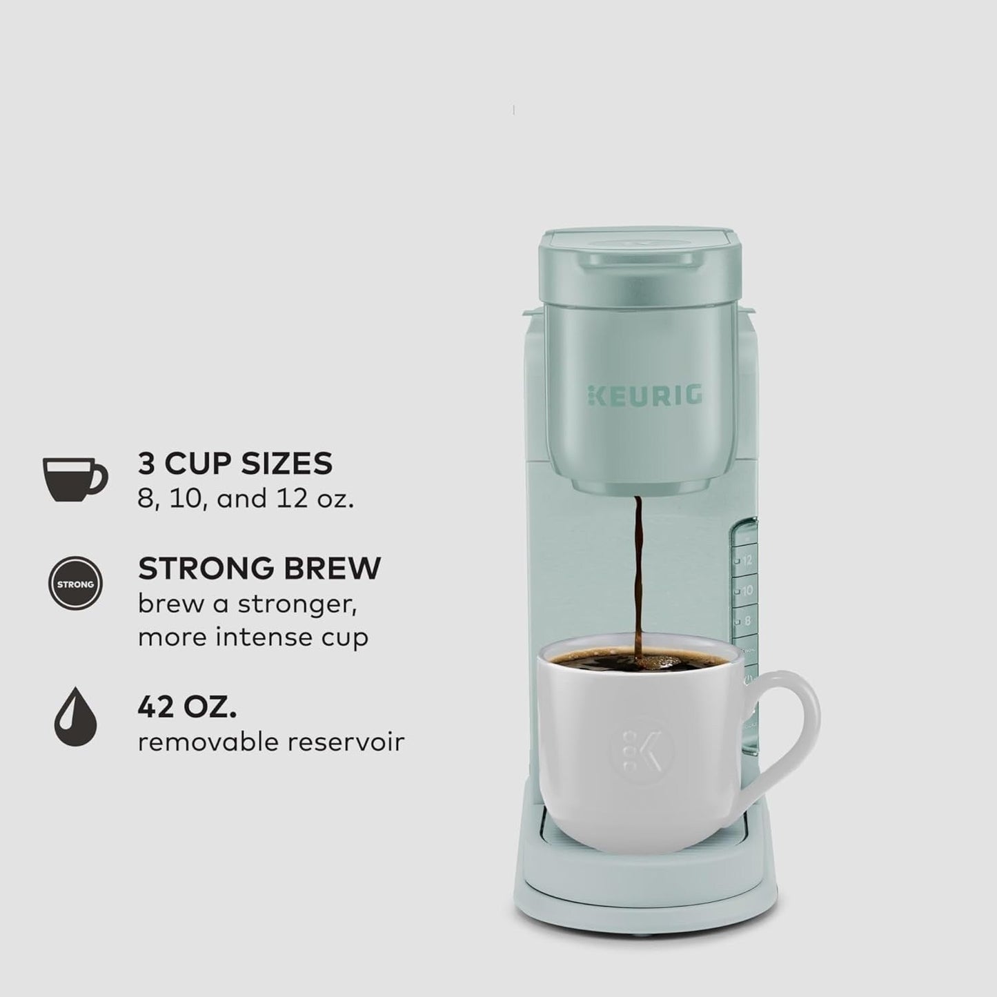 Cafetière à dosettes K-Cup individuelles, 3 tailles de tasse, café fort, réservoir de 1,25 L, menthe