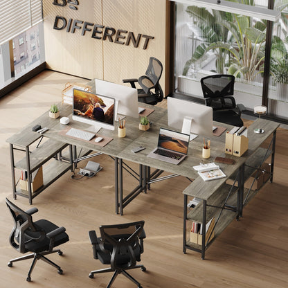 Petit bureau d'angle en forme de L avec étagères de rangement