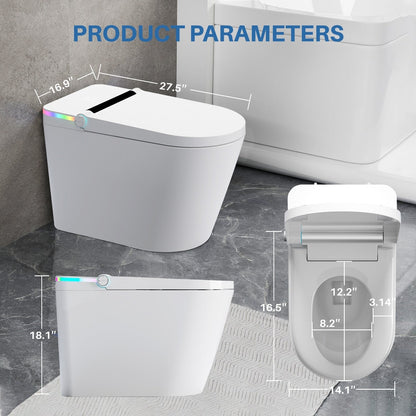 Toilettes intelligentes, WC bidet monobloc pour salles de bains, WC allongé moderne avec eau chaude, double chasse d'eau automatique, activation par capteur de pied