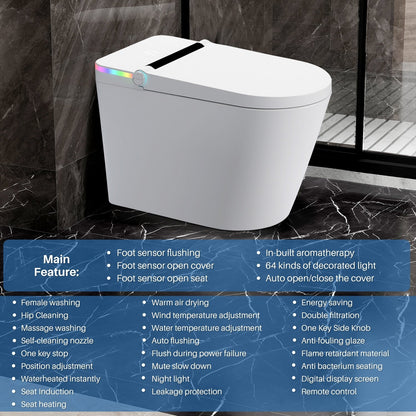 Toilettes intelligentes, WC bidet monobloc pour salles de bains, WC allongé moderne avec eau chaude, double chasse d'eau automatique, activation par capteur de pied