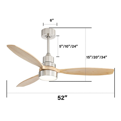 Ventilateur de plafond d'intérieur Sofucor 52 en bois avec éclairage intégré et télécommande (en option).
