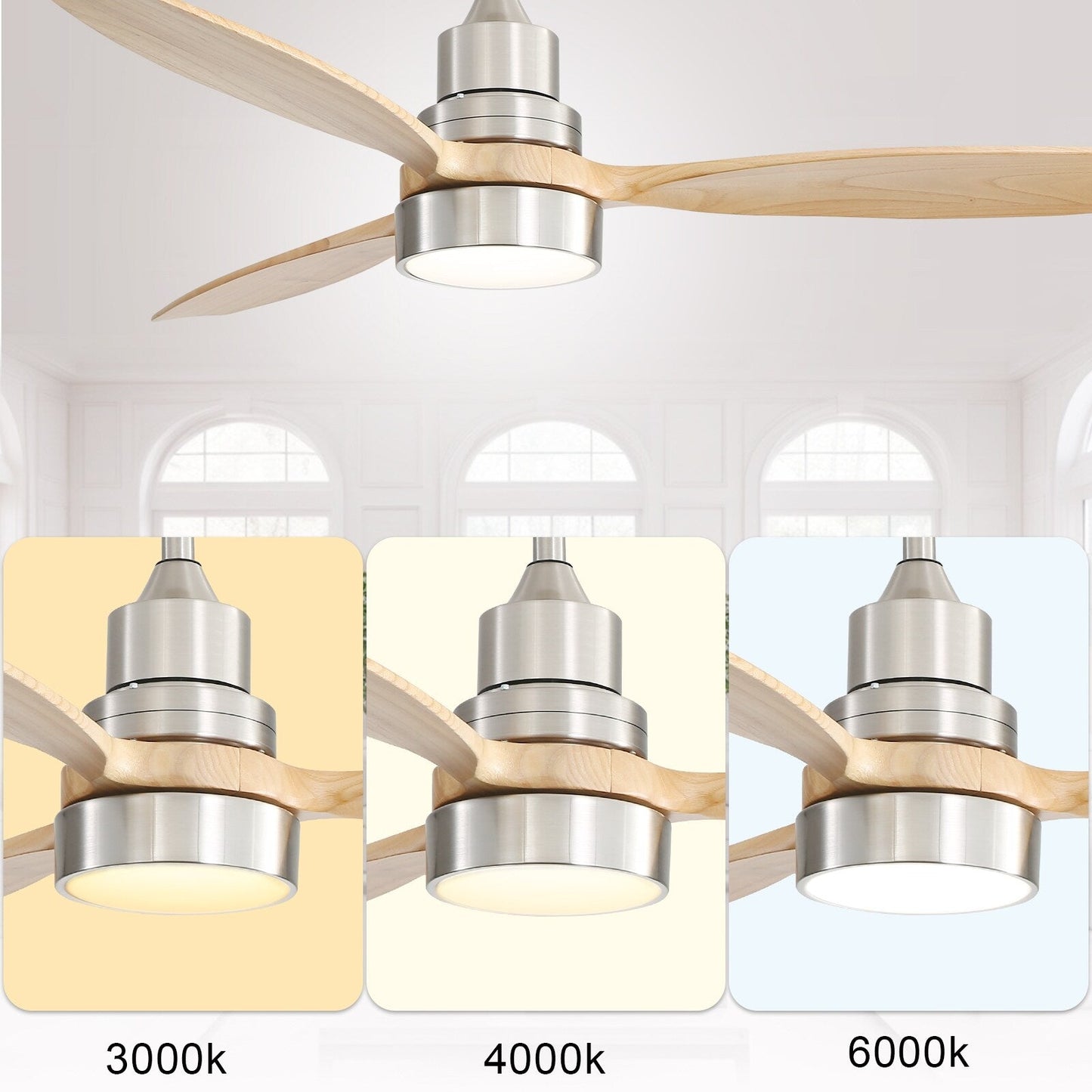 Ventilateur de plafond d'intérieur Sofucor 52 en bois avec éclairage intégré et télécommande (en option).