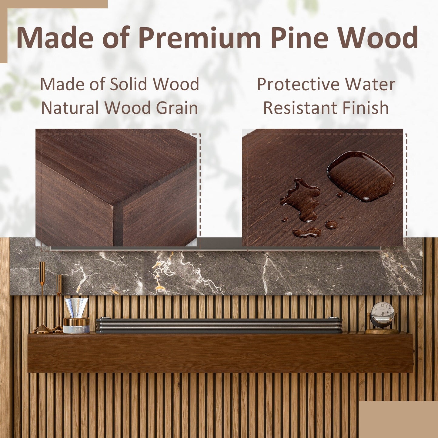 Cheminée murale en pin massif avec étagère flottante